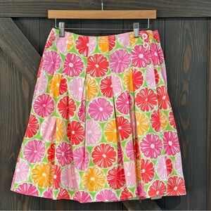 Lilly Pulitzer Women’s Pleated‎ Cotton Wrap Skirt Green and Pink Floral Size 2
